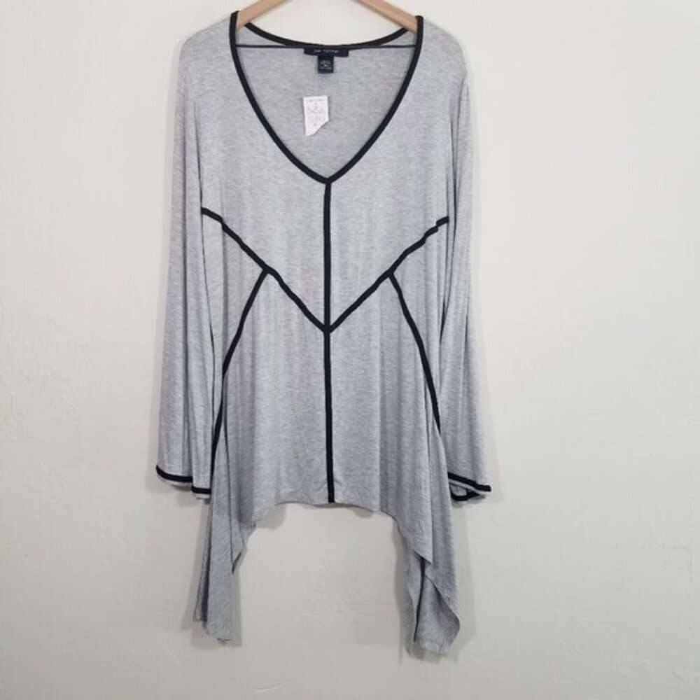 NWT Ashley Stewart Long Sleeve Color Block Asymmetrical Top Blouse Stretch 18/20